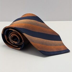 Stafford Silk Striped Necktie Navy Blue Orange Men's Business Hand Made 59.25x4"